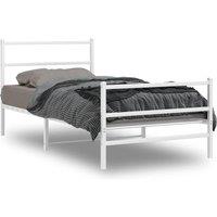 Berkfield Home Metal Bed Frame without Mattress with FootboardWhite 107x203cm in White | Size: 107x203 cm