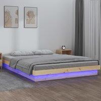 Berkfield Home LED Bed Frame without Mattress 120x200 cm Solid Wood in Brown | Size: Small Double