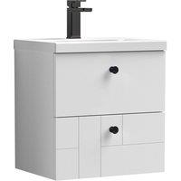 Balterley Wall Hung 2 Drawer Vanity Basin Unit & Basin, White, Black Handles in White
