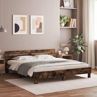 Berkfield Home Bed Frame with LED without Mattress Smoked Oak 180x200 cm Super King in Brown