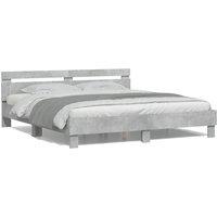Bed Frame with LED without Mattress Concrete Grey 180x200 cm Super King