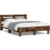 Bed Frame with LED without Mattress Smoked Oak 120x200 cm