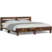 Berkfield Home Bed Frame with LED without Mattress Smoked Oak 200x200 cm in Brown