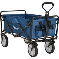 OUTSUNNY Pull Along Cart Folding Cargo Wagon Trailer Trolley For Beach Garden w/ Handle in Blue