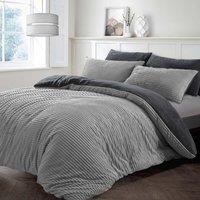 Velosso Plush Corduroy Teddy Warm & Cosy Duvet Cover & Pillowcase Set in Silver | Size: Super King