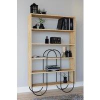 FWStyle 5 Shelf Modern Shelving Display Unit Natural Oak Curved Metal Frame in Brown
