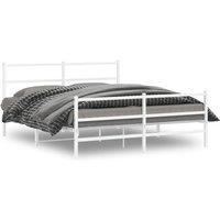 Berkfield Home Metal Bed Frame without Mattress with FootboardWhite 150x200cm in White | Size: 150x200 cm