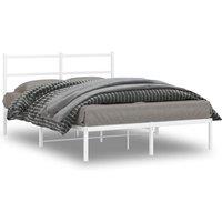 Metal Bed Frame without Mattress with Headboard White 135x190cm