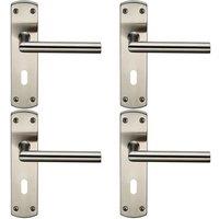 Loops 4x Mitred Lever Door Handle on Lock Backplate 172 x 44mm Satin Stainless Steel in Metallics
