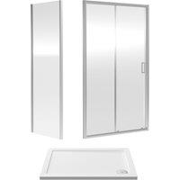 Balterley Ruwa Sliding Shower Suite: 6mm Glass Tray Door Panel 1000x700mm Chrome in Silver