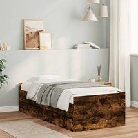 Berkfield Home Bed Frame with Drawers without Mattress Smoked Oak 100x200 cm in Brown