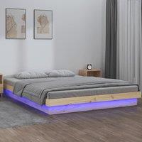 Berkfield Home LED Bed Frame without Mattress Double Solid Wood in Brown