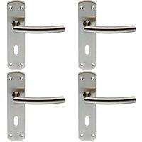 Loops 4x Curved Bar Lever Door Handle on Lock Backplate 172 x 44mm Satin Steel in Metallics