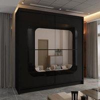 Sliding Wardrobes 4U Chenai Sliding Double Door Wardrobe with White Strip 150cm X 217cm in Black | Size: 150 cm X 217 cm