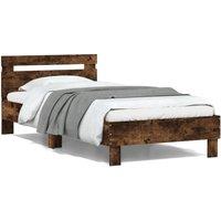 Bed Frame without Mattress with LED Lights Smoked Oak 100x200 cm