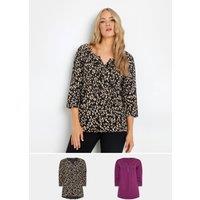 Long Tall Sally Women's Tall 2 Pack Cotton Henley Tops in Black | Size: 10