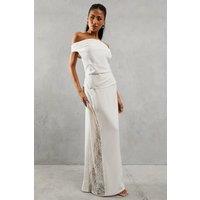 MissPap Women's Lace Insert Column High Waist Maxi Skirt in Ivory | Size: 8