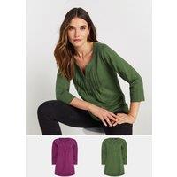 Long Tall Sally Women's Tall 2 Pack Cotton Henley Tops in Dark Green | Size: 10