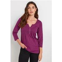 Long Tall Sally Women's Tall Henley Top in Dark Pink | Size: 10