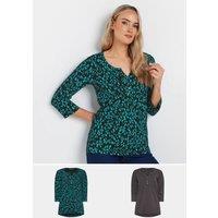 Long Tall Sally Women's Tall 2 Pack Cotton Henley Tops in Black | Size: 12
