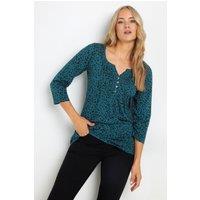 Long Tall Sally Women's Tall Floral Henley Top in Teal | Size: 10