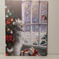 Samuel Alexander 40cm x 30cm Battery Operated Light up Fibre Optic Christmas Dog & Robin Wall Art | Size: 40 cm x 30 cm