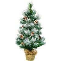 Costway 2 FT/ 60CM Snow Flocked Pine Artificial Christmas Tree Pine Cone Xmas Decoration in Green