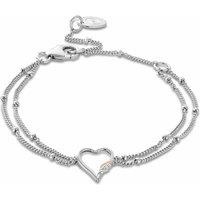 Clogau Women's Past Present Future Sterling Silver Heart Double-Chain Bracelet with Topaz in Metallics