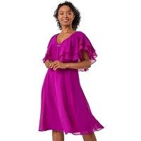 Roman Women's Petite V-Neck Flare Trim Detail Cape Dress in Fuchsia | Size: 8