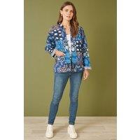 Yumi Women's Blue Indian Patchwork Print Reversible Cotton Quilted Jacket | Size: 8