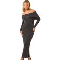 Roman Women's Petite Metallic Knit Bardot Midi Dress in Black | Size: 10