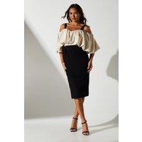 Blouson Bardot Detail Pencil Midi Dress
