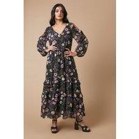 Oasis Women's Occasion Floral Printed Metallic Cold Shoulder Midaxi Dress | Size: 10