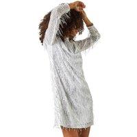 Dusk Women's All Over Fringe Shift Dress in Silver | Size: 10