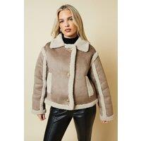 Dorothy Perkins Women's Petite Cropped Aviator Jacket in Taupe | Size: 14