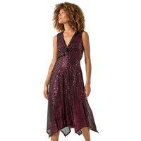 Sequin Wrap Twist Front Midi Dress
