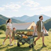OUTSUNNY Outdoor Push Pull Wagon Stroller Cart w/ Canopy Top in Green