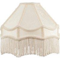 Happy Homewares White Sleek Satin Victorian Lamp Shade with Floral Leaf Decor & White Tassels | Size: 12 inches