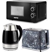 Geepas 1.7L Illuminating Electric Kettle 2 Slice Bread Toaster & Microwave Kitchen Combo Set in Black