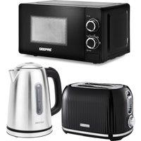 Geepas Illuminating Electric Kettle 2 Slice Bead Toaster & 20L Microwave Kitchen Set in Black