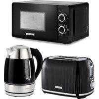 Geepas 1.7L Illuminating Electric Kettle 2 Slice Bread Toaster & Microwave Kitchen Combo Set in Black