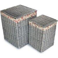 Red Hamper Grey Wash Square Laundry Basket with Garden Rose Lining | Size: 2 Pack