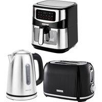 Geepas 1.7L Illuminating Electric Kettle 2 Slice Bread Toaster & 9.2L Digital Air Fryer Combo Kitchen Set in Black