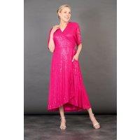 Sarta Women's Pink Sequin Midi Wrap Dress in Raspberry | Size: Small