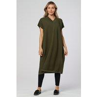 Saloos Women's Knitted Midi V-neck Dress in Khaki | Size: 14