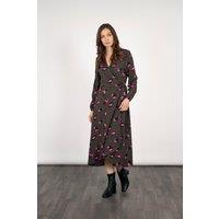 Sarta Women's Khaki Leopard Print Long Sleeve Midi Wrap Dress | Size: Small