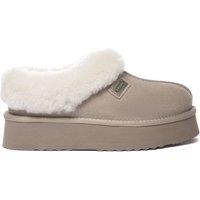EverAu Australia Women's Real Sheepskin Topknot Leather Platform Slippers with EVA Sole in Light Sand | Size: 5