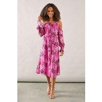 Wallis Women's Occasion Metallic Floral Ruffle Midi Dress in Mauve | Size: 16