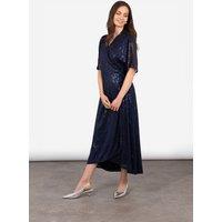 Sarta Women's Navy Blue Sequin Midi Wrap Dress | Size: Small