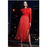 Star by Julien Macdonald Women's Long Sleeve Tassel Midi Dress in Red | Size: 12